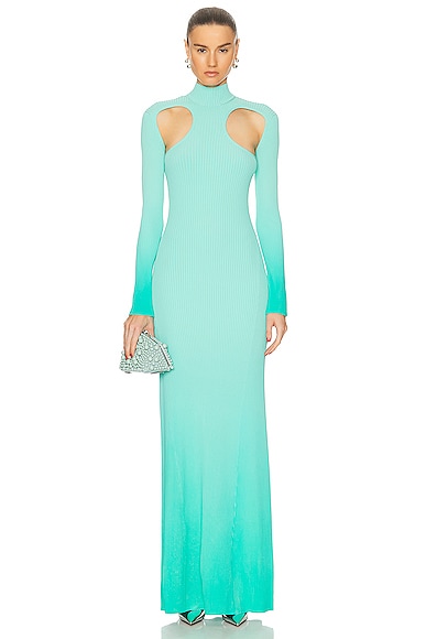 David Koma Long Sleeve Knitted Gown in Aqua Gradient