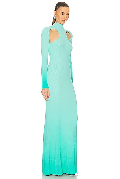 Shop David Koma Long Sleeve Knitted Gown In Aqua Gradient