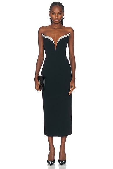 David Koma Crystal Wing Detail Midi Dress in Black & Silver