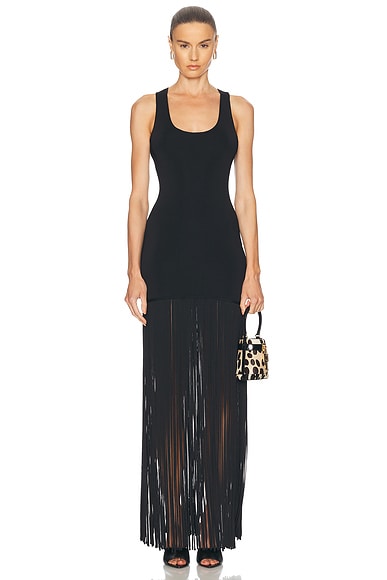 David Koma Fringe Skirt Dress in Black