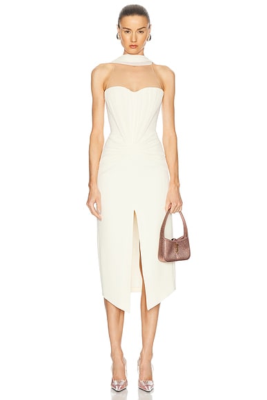 David Koma Cady & Mesh Dress in Off White