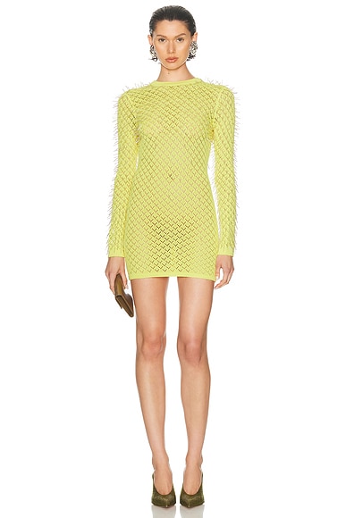 David Koma Gradient Glass Long Sleeve Mini Dress in Yellow
