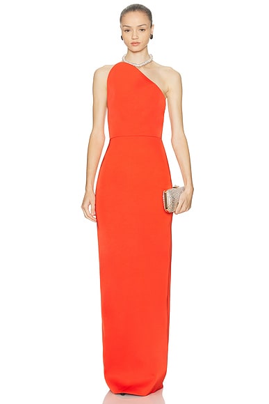 David Koma Asymmetric Cut Strapless Gown in Red