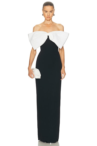 David Koma Bow Detail Strapless Gown in Black & White