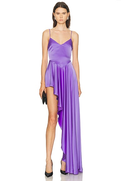 Open Leg Asymmetric Satin Gown