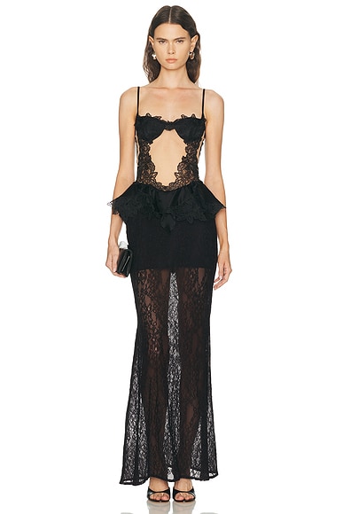 David Koma Lace Peplum Detail Gown in Black