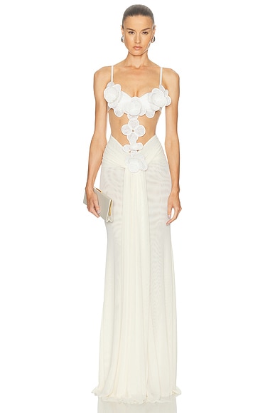 3D Flower Embroidered Mesh Gown