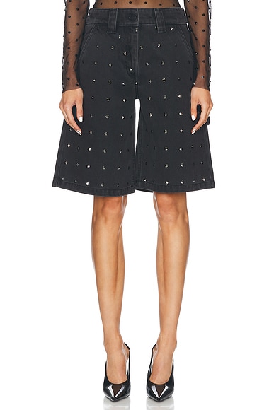 Allover Rhinestone Crystal Denim Short