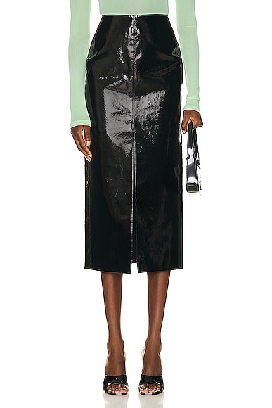 David Koma Patent Leather Midi Skirt in Black
