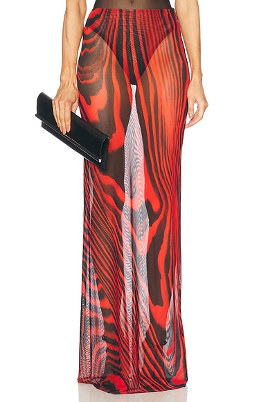 David Koma Mesh Maxi Skirt in Red & Black