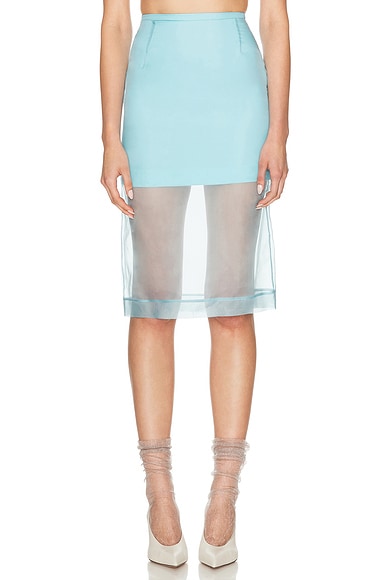 David Koma Organza Midi Skirt in Blue