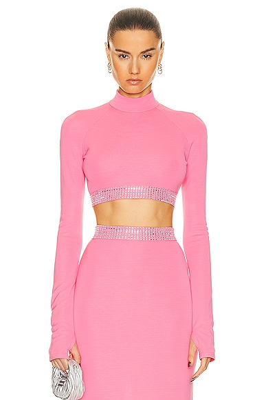 Crystal Embroidered Long Sleeve Crop Top