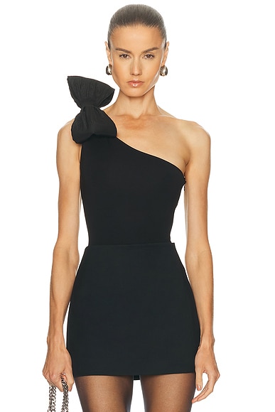David Koma One Shoulder Bow Bodysuit in Black