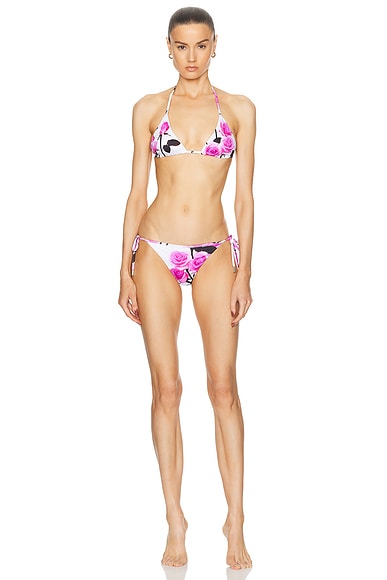 Shop David Koma Flower Printed Bikini Set In White & Pink
