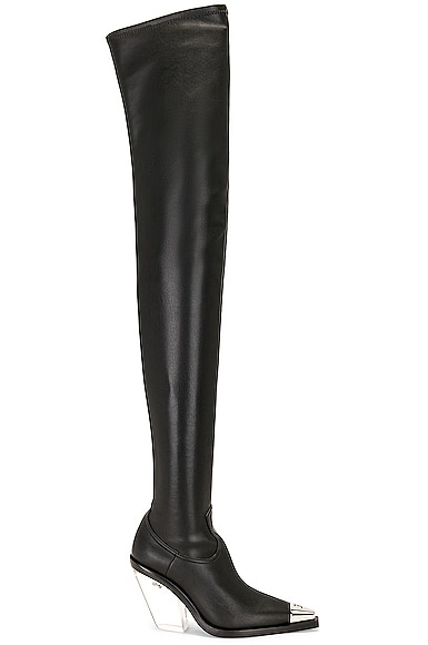 Metal Nose & Transparent Heel High Boot in Black