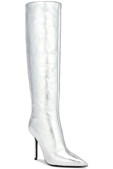 Shop David Koma Wide Leg Knee High Boot In Silver
