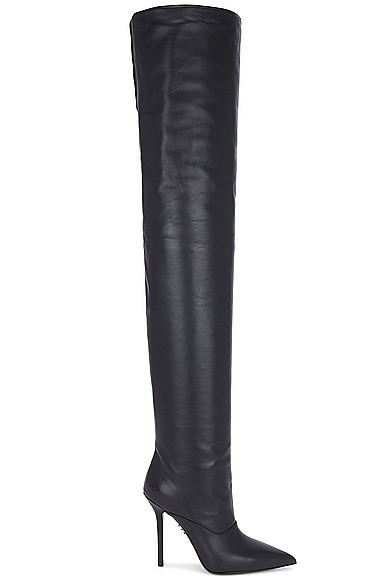 Wide Leg Thigh High Boot in Black