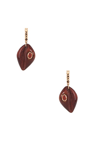 DEZSO BY SARA BELTRÁN Classic Carved Cowry Earrings in Red Tiger Eye