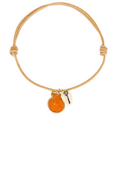 DEZSO BY SARA BELTRÁN 18k Rose Gold Clam Necklace in Black Enamel Diamond Cowry, Shell & Tan Leather
