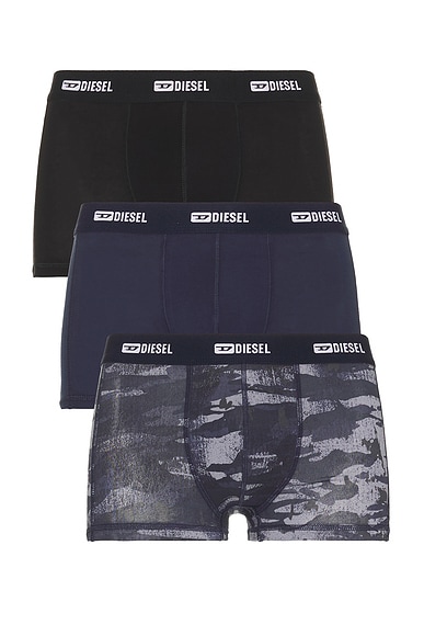 Diesel 3-Pack Boxer Briefs Plain And Camo in Black & Blue