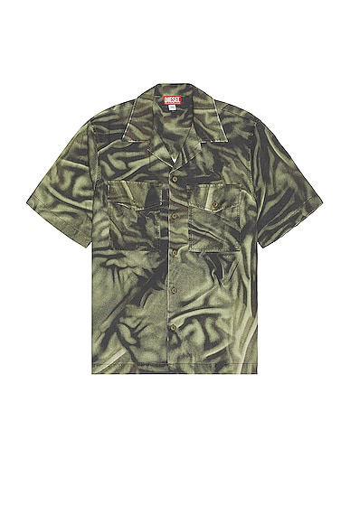Diesel S-sam-zebra Short-sleeve Shirt In Olive & Green