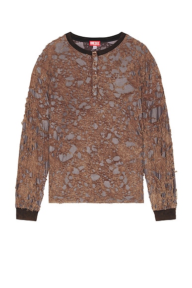 Diesel T-Overt Long Sleeve Tee in Coffee