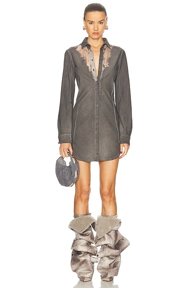 Diesel Sheer Mini Shirt Dress in Smoke & Grey