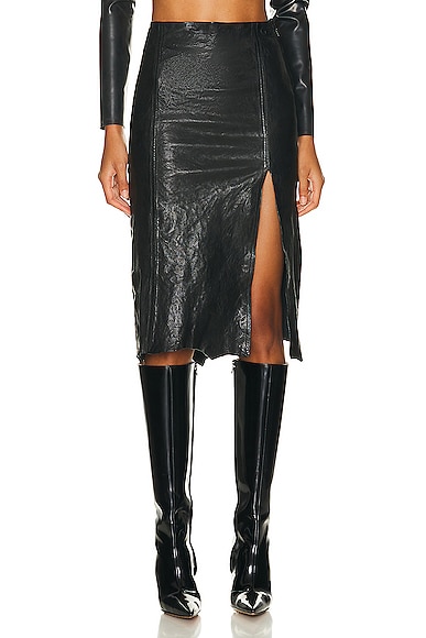 Diesel Leather Midi Skirt in Black