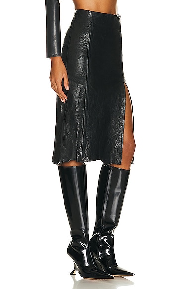 Shop Diesel Leather Midi Skirt In Black