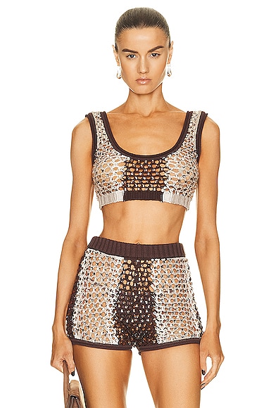 Diotima Lady Crystal Mesh Bralette In Taupe Multi