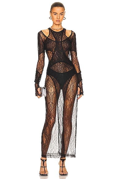 Dion Lee Composite Lace Interlock Dress in Black