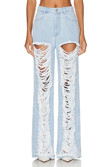 Dion Lee Classic Denim Frayed Pant in Cyan
