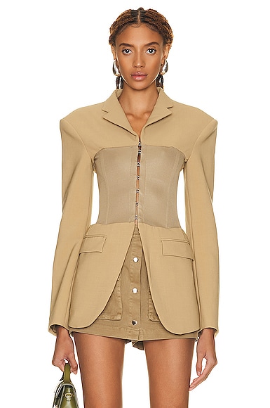 Dion Lee Corset Tube Blazer in Khaki FWRD
