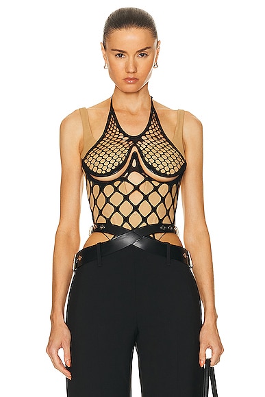Dion Lee Fishnet Wire Corset Top in Black & Dune