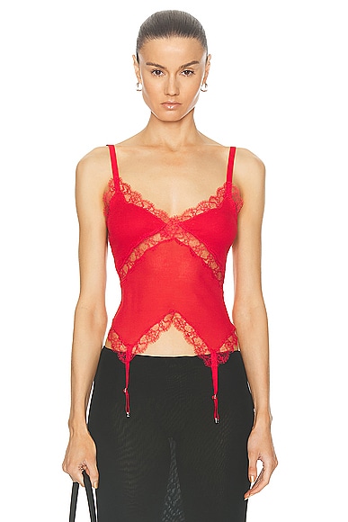 Dion Lee Lace Rib Garter Tank Top in Red