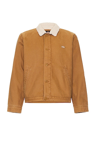Dickies Textured Fleece Lined Duck Canvas Jacket in Stonewashed Brown Duck