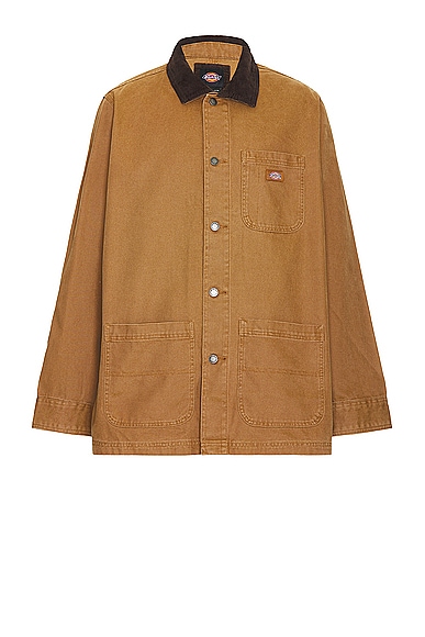 Dickies Duck Unlined Chore Coat in Stonewashed Brown Duck