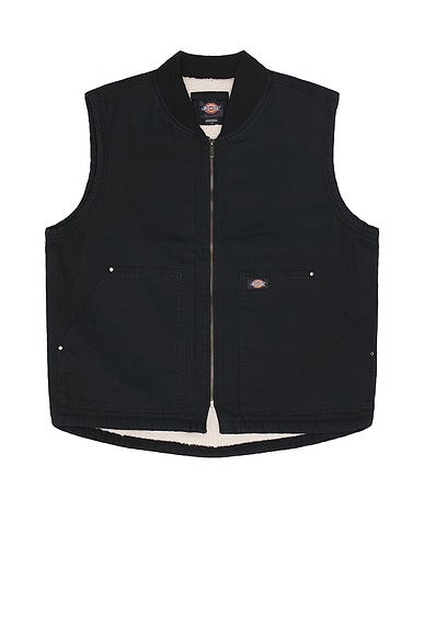 Dickies Duck Fleece Lined Vest in Stonewashed Black