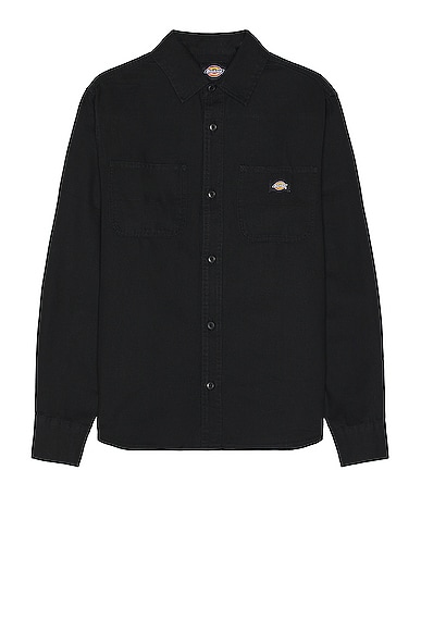 Shop Dickies Duck Canvas Long Sleeve Shirt In Stonewashed Black