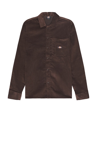 Dickies Corduroy Long Sleeve Shirt in Chocolate Brown