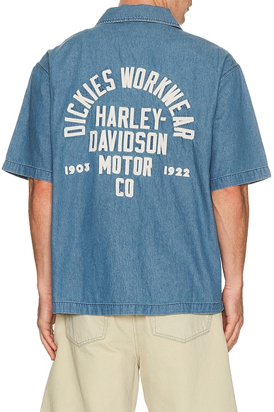 Dickies x Harley Davidson Short Sleeve Work Shirt in Blue Chambray