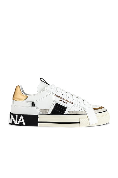 Dolce & Gabbana Custom Leather Sneakers With Metallic Inserts In White