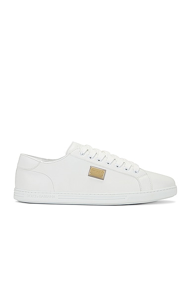 Dolce & Gabbana Portofino White Monocrom Low Top Sneakers With Logo Plaque In Leather Man In Bianco Ottico
