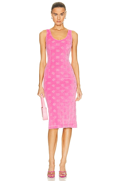 Dolce & Gabbana Chenille Monogram Jacquard Midi Dress In Pink