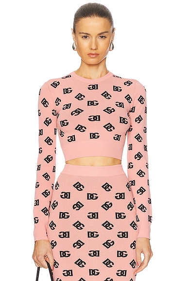 Dolce & Gabbana Crew Neck Cropped Sweater in Dark Powder Pink