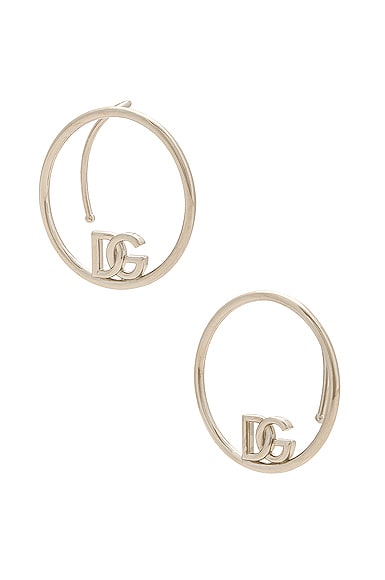 Dolce & Gabbana Logo Hoop Earrings in Metallic Silver
