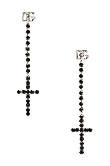 Dolce & Gabbana Cross Dangle Earrings in Black