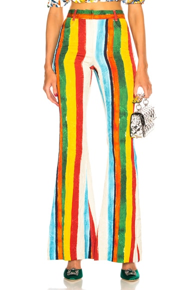 Rainbow Stripe Brocade Flared Trousers
