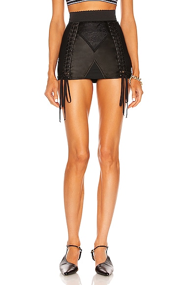 Dolce & Gabbana Lace Up Mini Skirt in Black | FWRD