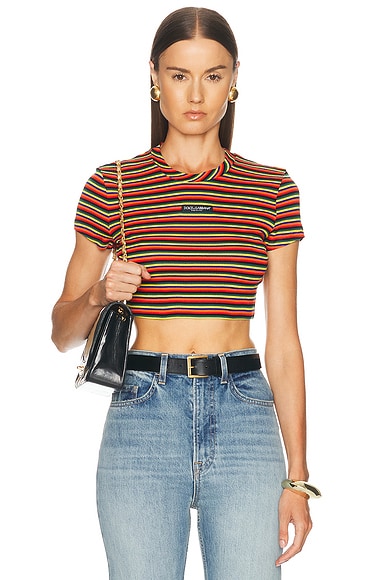 Jersey Rigato Cropped T-Shirt